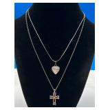 Pretty Heart & Cross Silver Tone Necklaces