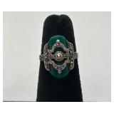 Vintage Art Deco Style Sterling & Chrysoprase Ring