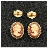 Pair of 14K Gold & Cameo Earrings