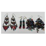 3 Pairs of Multicolor Beaded Earrings
