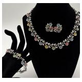 Vtg. ST Flower Necklace, Bracelet & Earring Set