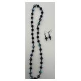 Vtg. Iridescent Glass Bead Necklace & Earrings Set