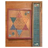Hand-Painted Wood Chinese Checker/Cribbage Boards