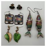 4 Unique Pairs of Multicolor Enameled Earrings