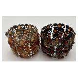 2 Beautiful Enamel Flower & Rhinestone Bracelets