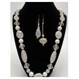 White & Glass Beaded Necklace w/ Matching Earrings