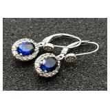 Pair of Sterling Silver, Sapphire&Diamond Earrings