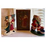 2 Santa Clause Door Stops & Wood Hide Whole Book