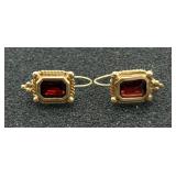 14K Gold & Red Gemstone Dangle Earrings