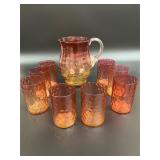 Vintage Amberina Glass Water Set, Pitcher w/8