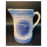 Salt Glaze Pitcher Cows Blue & White Stoneware