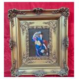 Hand Painted Porcelain Plaque in Gilt Frame
