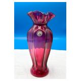Fenton Cranberry Glass Inverted Melon Style Vase