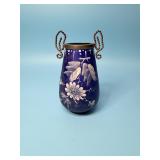 Hand-pained Blue Glass Vase