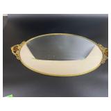 Vintage Oval Vanity Mirror Tray w/Gilt & Amber