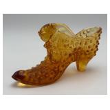 Vtg. Fenton Art Glass Amber Hobnail Cat Head Shoe
