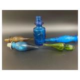 Lot of 4 VTG Stoppers & Cobalt Bottle