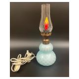 Vintage Miniature Blue Electrified Oil Lamp 11.25"