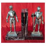 Vtg French Knight Bookends w/Marble Bases