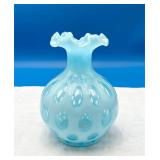 Vintage Fenton Blue Opalescent Coin Dot Vase