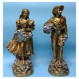 VTG Ceramic Girl & Boy Statues/Gold w/Silver