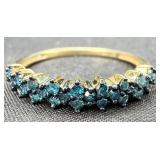Gold Tone Sterling Silver Blue Diamond Ring