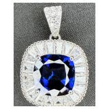 Nice Sterling Silver Sapphire & CZ Pendant