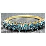 Gold Tone Sterling Silver Blue Diamond Band