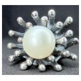 Vintage Brutalist Sterling Silver Ring w/ Pearl