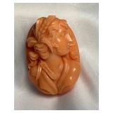 Antique Peach Coral Cameo from Brooch