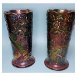 Vintage Peacock Carnival Glass Vases