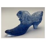 Vtg Fenton Art Glass Cat Head Blue Opalescent Shoe
