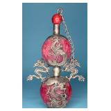 Vintage Red Snuff Bottle Dragons