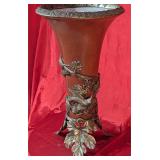 Castilian Porcelain Vase w/Bronze Birds & Leaves