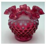 Fenton Art Glass Cranberry Opalescent Hobnail Vase