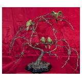 Exquisite Bronze Tree Sculpture w/Porcelain Birds