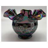 Fenton Art Glass Hand-painted Carnival Glass Vase