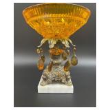 Vintage Amber Glass Compote Bowl