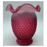 Vtg. Fenton Cranberry Opalescent Hobnail Vase