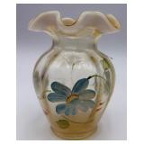 Vtg. Fenton Hand-painted Autumn Gold Opal Vase