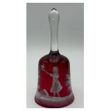 Vtg. Hand-painted Mary Gregory Ruby Red Glass Bell