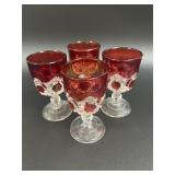 4 Vintage EAPG Red Block Wine Goblets 4 1/4"