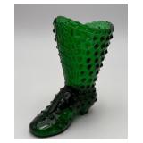 Vtg. Fenton Art Glass Green Hobnail Boot Vase