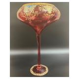 Moser Glass Cranberry Red Long Stemmed Bowl w/Gilt