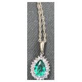 Tear Drop Jewelry Necklace & Studs w/ Emeralds