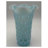 Vtg. Blue Opalescent Coin Dot Vase