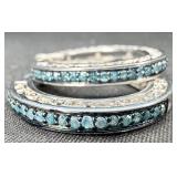 Sterling Silver Hoop Earrings w/ Blue Diamonds
