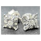 Sterling Silver Diamond Stud Earrings