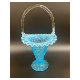 Vintage Fenton Hobnail Blue Opalescent Basket