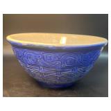 VTG Blue Stoneware Basket Weave Pottery Bowl